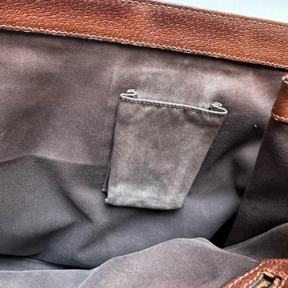 Vintage Gucci GG Logo Nailhead Tote Canvas Leather Tan Brown